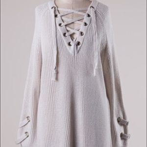 LACE UP SWEATER TUNIC TOP